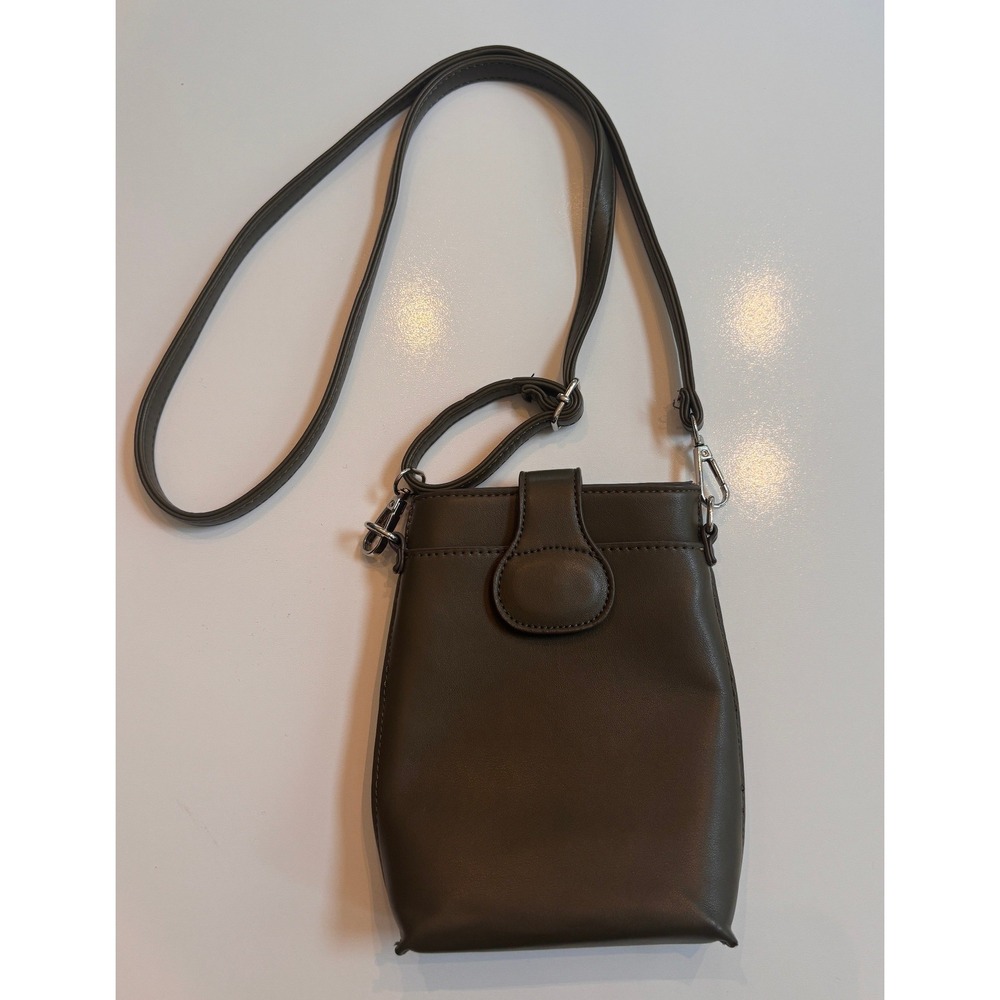 Olive Green Faux Leather Crossbody Phone Bag Small Minimalist Messenger Bag - Picture 1 of 8